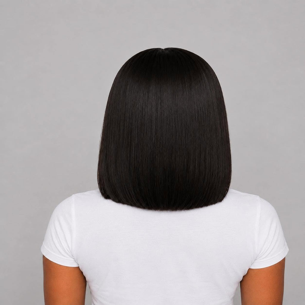 Back view of a silky straight 13x4 Lace Front Bob Human Hair Wig by WigMatch showcasing smooth density and even cut with EU online delivery.