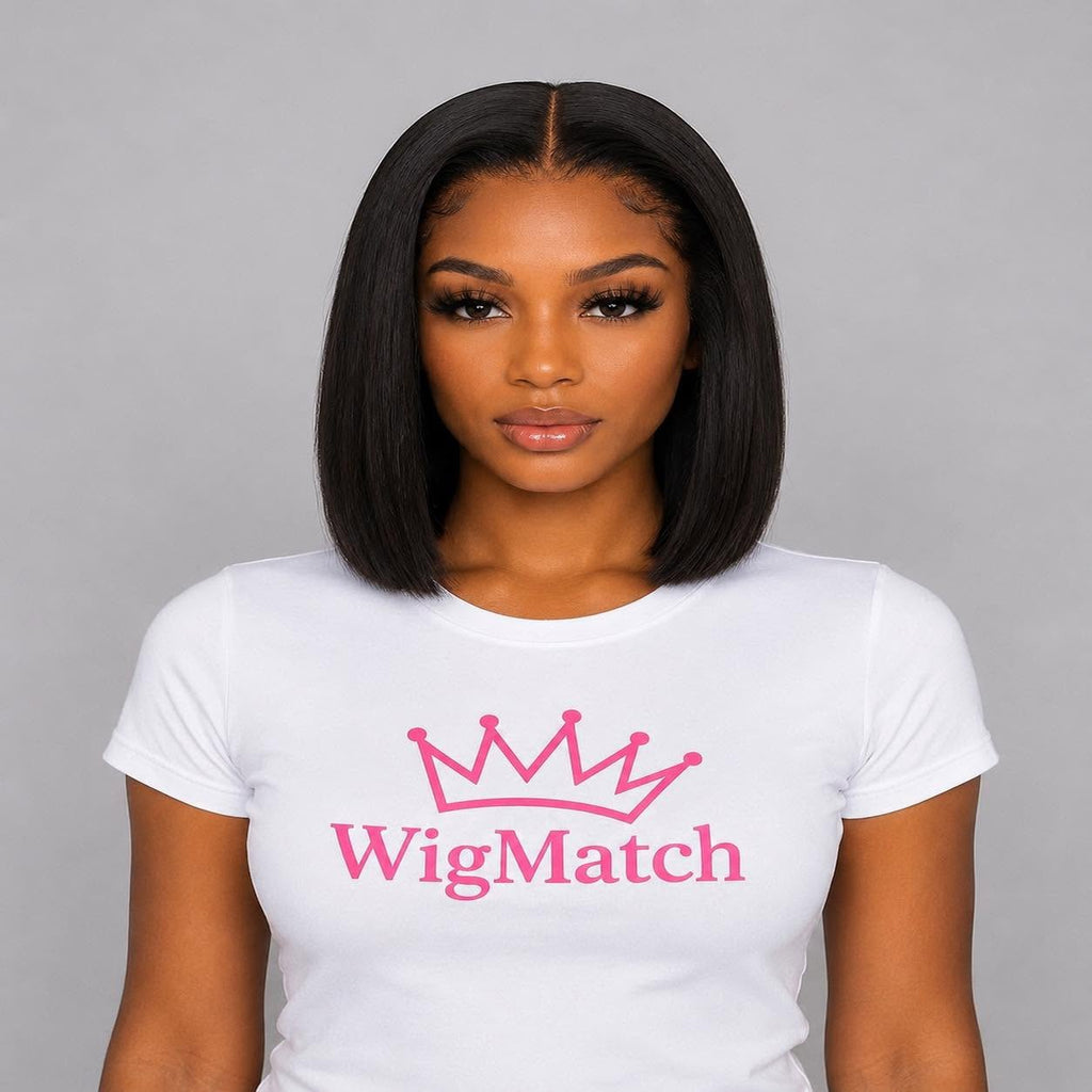 Front view of a 13x4 Lace Front Straight Bob Human Hair Wig with a natural pre-plucked hairline from WigMatch, available online across the European Union.