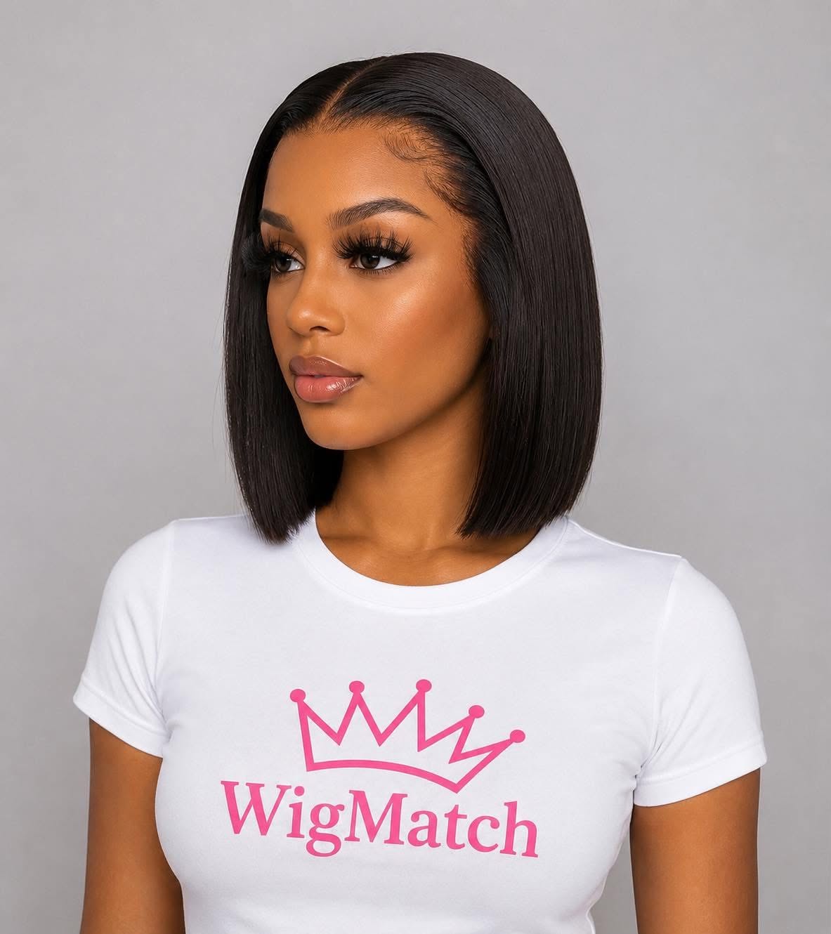 13x4 Lace Front Straight Bob Human Hair Wig side view featuring a pre-plucked natural hairline by WigMatch with EU-wide online shipping.