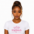 45-degree portrait of a woman wearing a straight bob human hair wig with honey blonde highlights, showcasing a natural-looking hairline, smooth texture, and salon-quality finish on a white background | WigMatch EU.