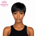 Beautiful woman wearing a short pixie cut human hair wig, front view. WigMatch EU online store with free shipping and fast 1–3 day delivery across Europe.