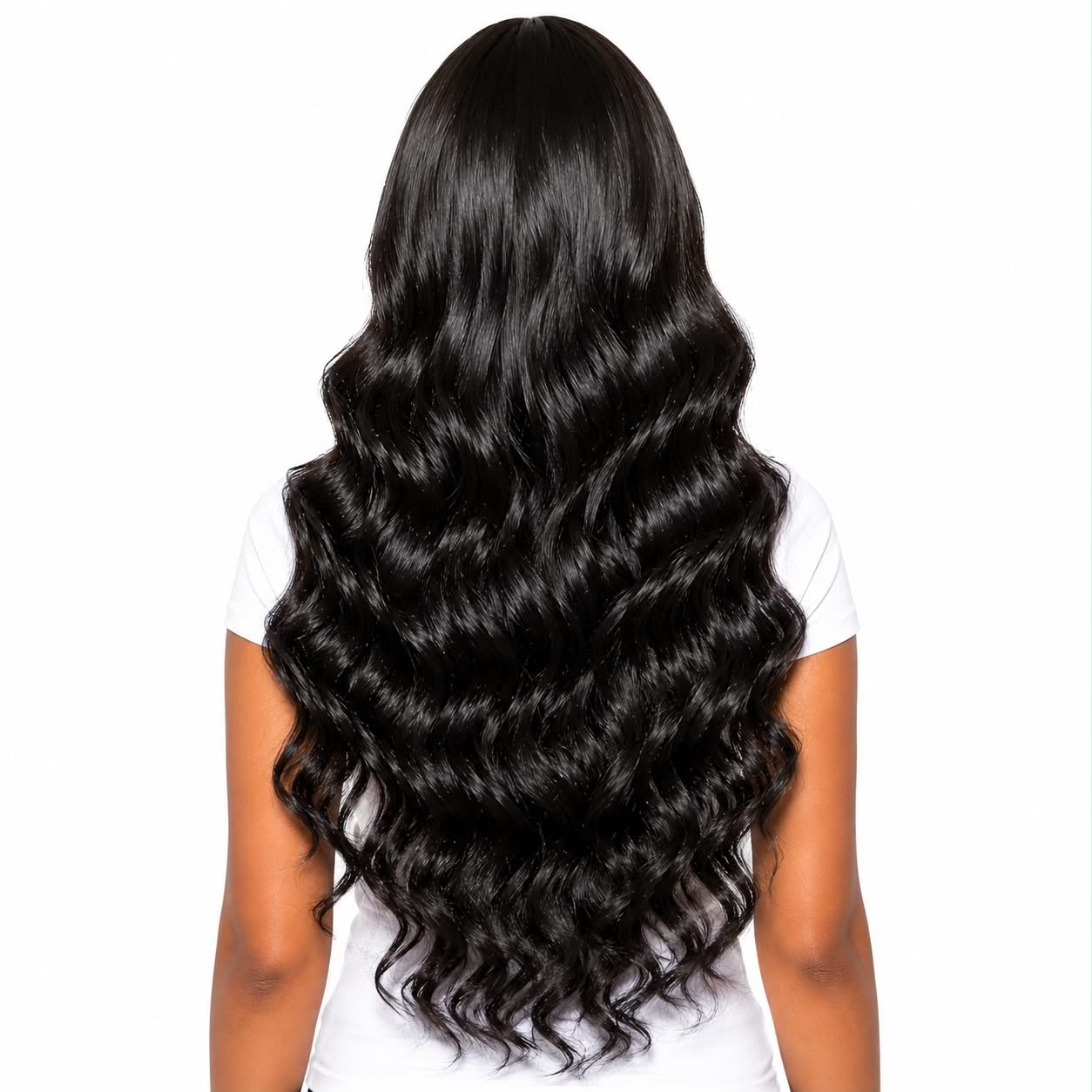 Back view of WigMatch Body Wave HD Lace Front Human Hair Wig in Natural Black showcasing soft waves, full density, and a natural finish with fast and free EU shipping.