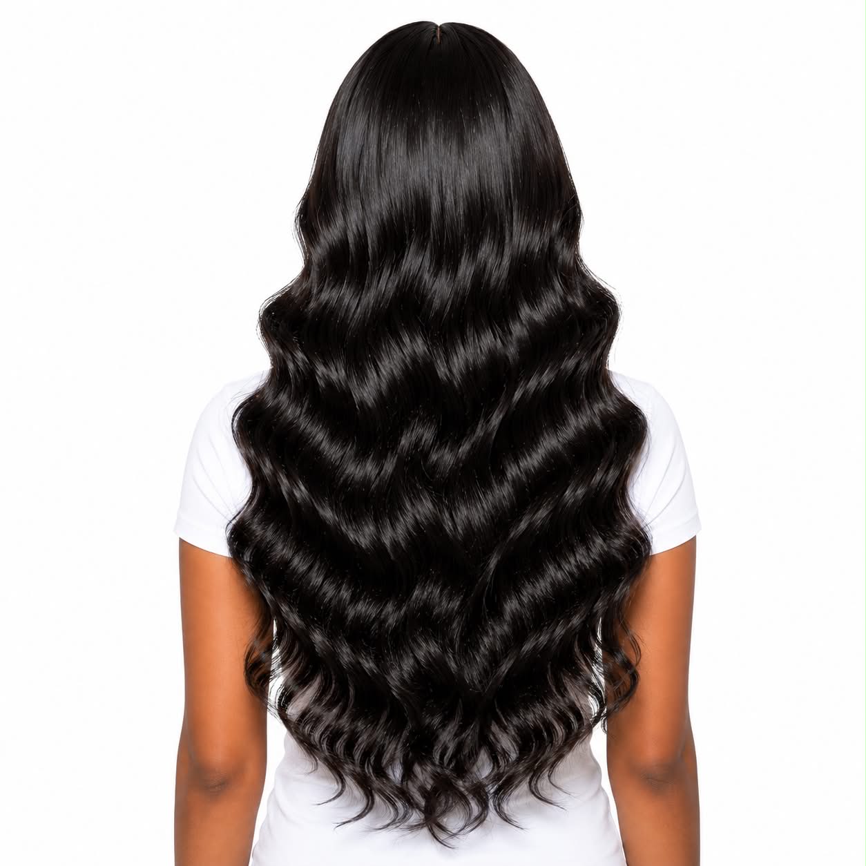 Back view of a Body Wave HD Lace Human Hair Wig featuring soft, voluminous waves and a natural finish by WigMatch with free EU shipping.