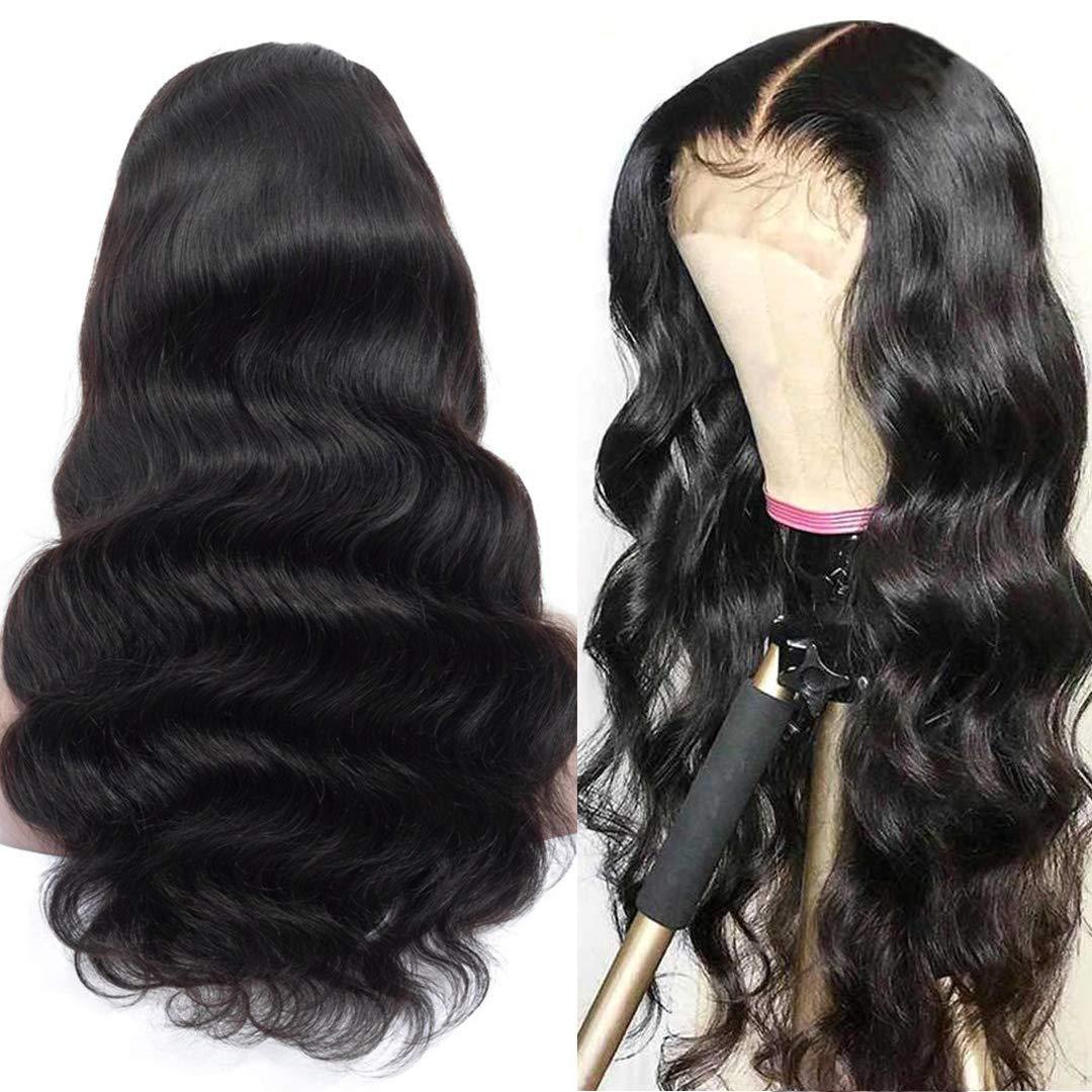 Back view of the Body Wave Human Hair 4x4 HD Lace Closure Wig in Natural Black showcasing full body wave curls, natural volume, and healthy shine.