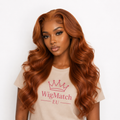 Women featuring the Copper Ginger Body Wave Lace Front Human Hair Wig 13x4 & 4x4 by WigMatch EU, showcasing the front view with soft body waves, natural hairline, and vibrant copper ginger color.