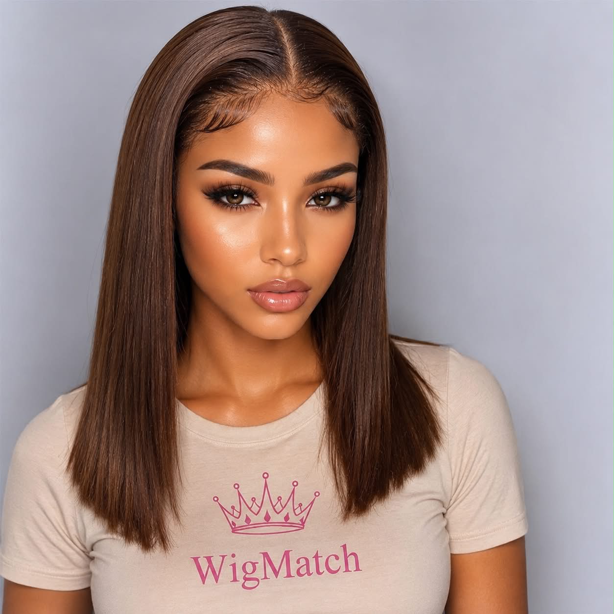 Side view of a light brown lace front human hair wig with natural hairline and baby hair from WigMatch EU.