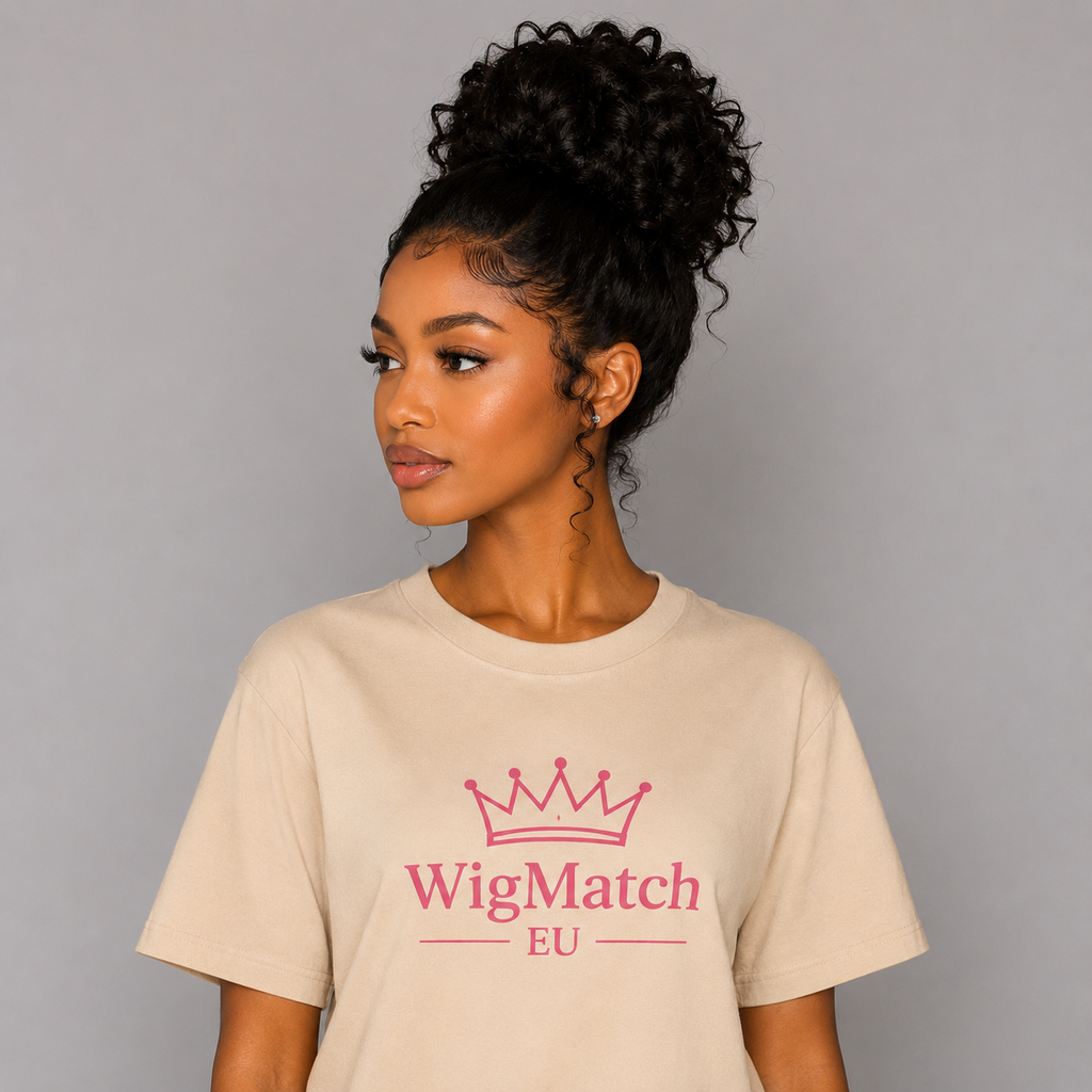 Long Deep Curly T-Part Human Hair Wig in Natural Black 45 degree view highlighting realistic density, soft curls, and a natural T-part design | WigMatch EU