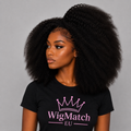 Left side view of a woman wearing the Natural Afro Kinky Curly Human Hair Wig with a 13x4 lace front, displaying the dense afro kinky texture, natural fullness, and realistic hairline.