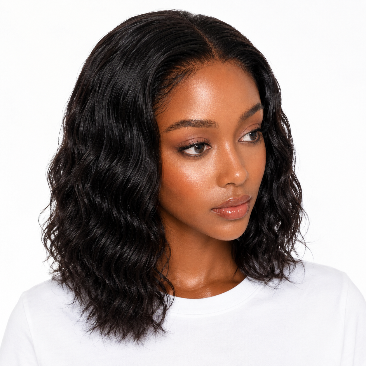 Short Body Wave Lace Front Human Hair Bob Wig in Natural Black, 45-degree angle highlighting the soft waves and natural lace front – WigMatch EU
