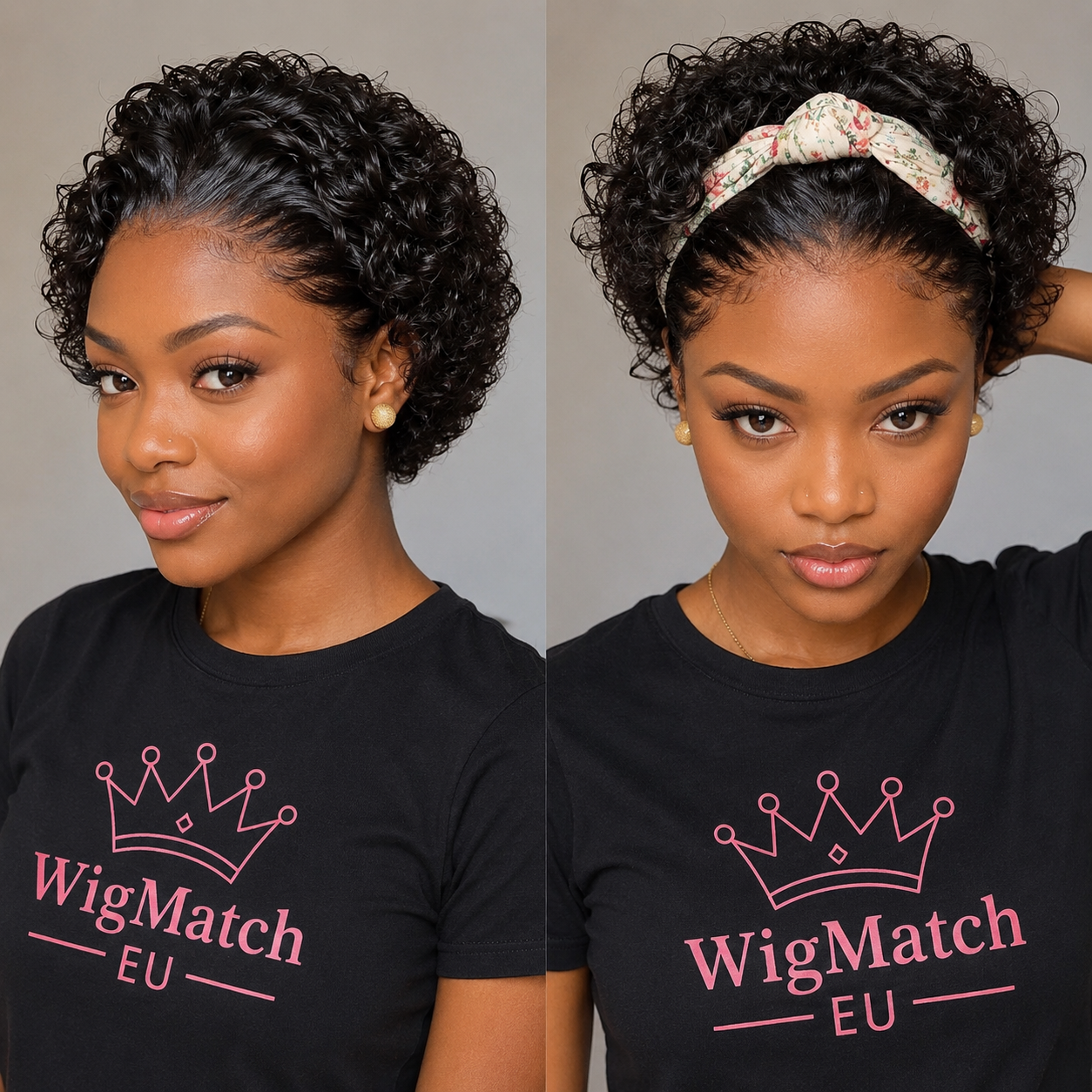 Close-up side view showing the natural hairline and defined curls of a Short Curly Lace Front Human Hair Wig in Natural Black | WigMatch EU