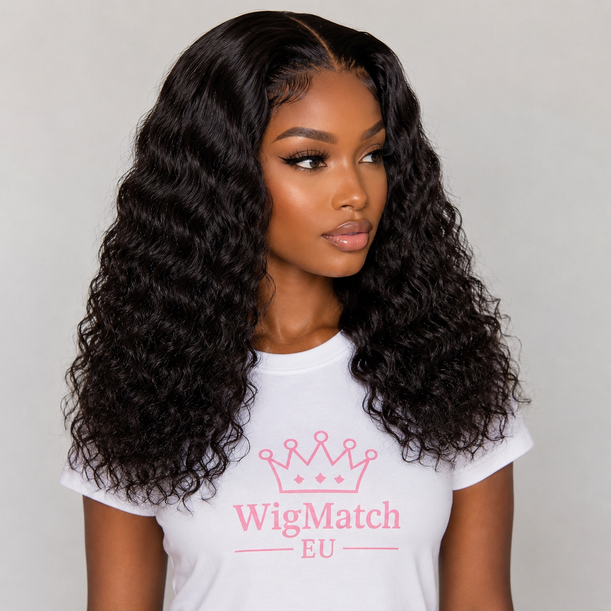 Woman featuring the Water Wave Bob Lace Front Human Hair Wig from the right angle, highlighting the natural hairline, soft water wave curls, and realistic density | WigMatch EU