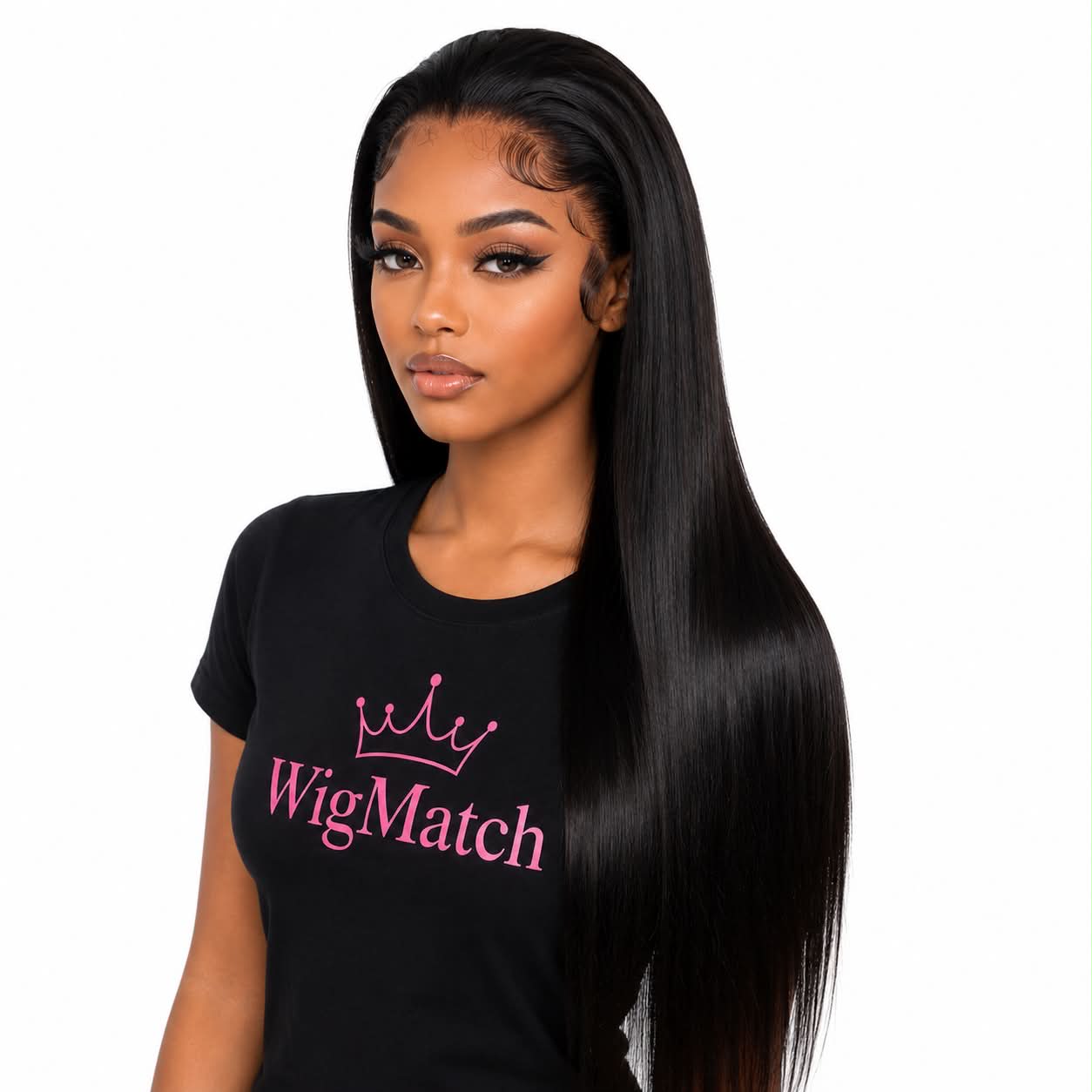 Premium human hair wig from WigMatch European online store, displaying a left side view of a 360 lace frontal wig featuring a natural hairline and professionally styled baby hairs.