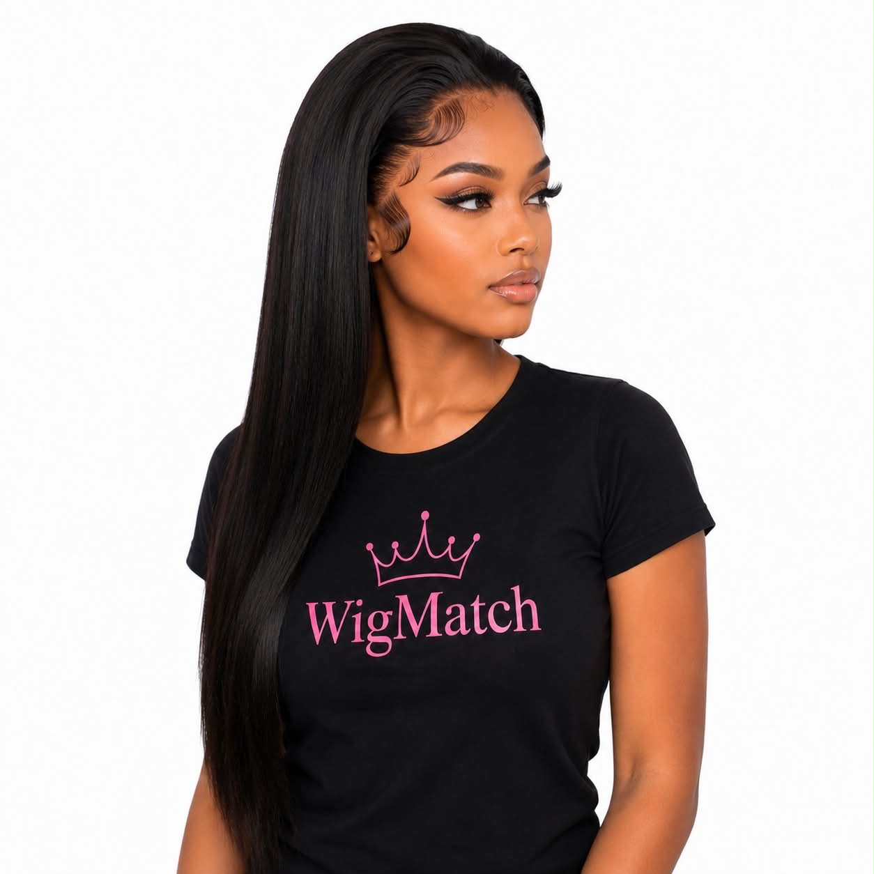 Luxury 360 lace frontal human hair wig by WigMatch online store, featuring a right profile view with a realistic scalp effect and smooth straight hair.