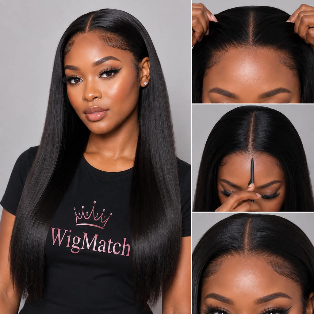 Beginner-friendly glueless human hair wig from WigMatch with natural baby hairs, seamless blend, and premium straight texture. Free EU shipping available.