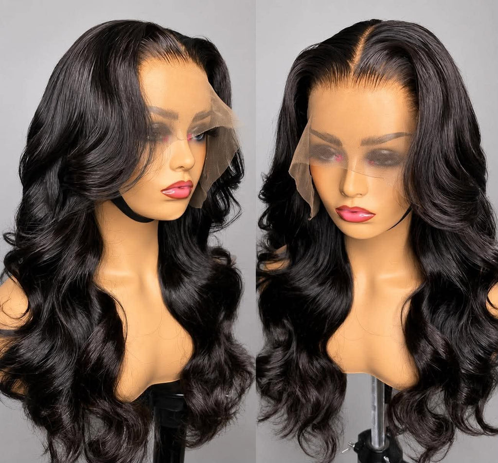 WigMatch Body Wave Lace Front Human Hair Wig displayed on a mannequin, featuring soft body wave texture, natural lace front, and realistic hairline for everyday styling.
