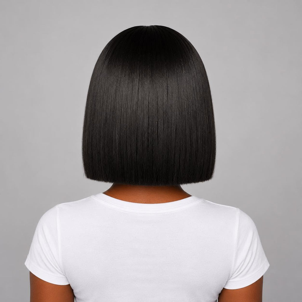 Back view showcasing the WigMatch Bone Straight Bob Human Hair Wig with a smooth blunt cut and natural density, available online with free EU shipping.