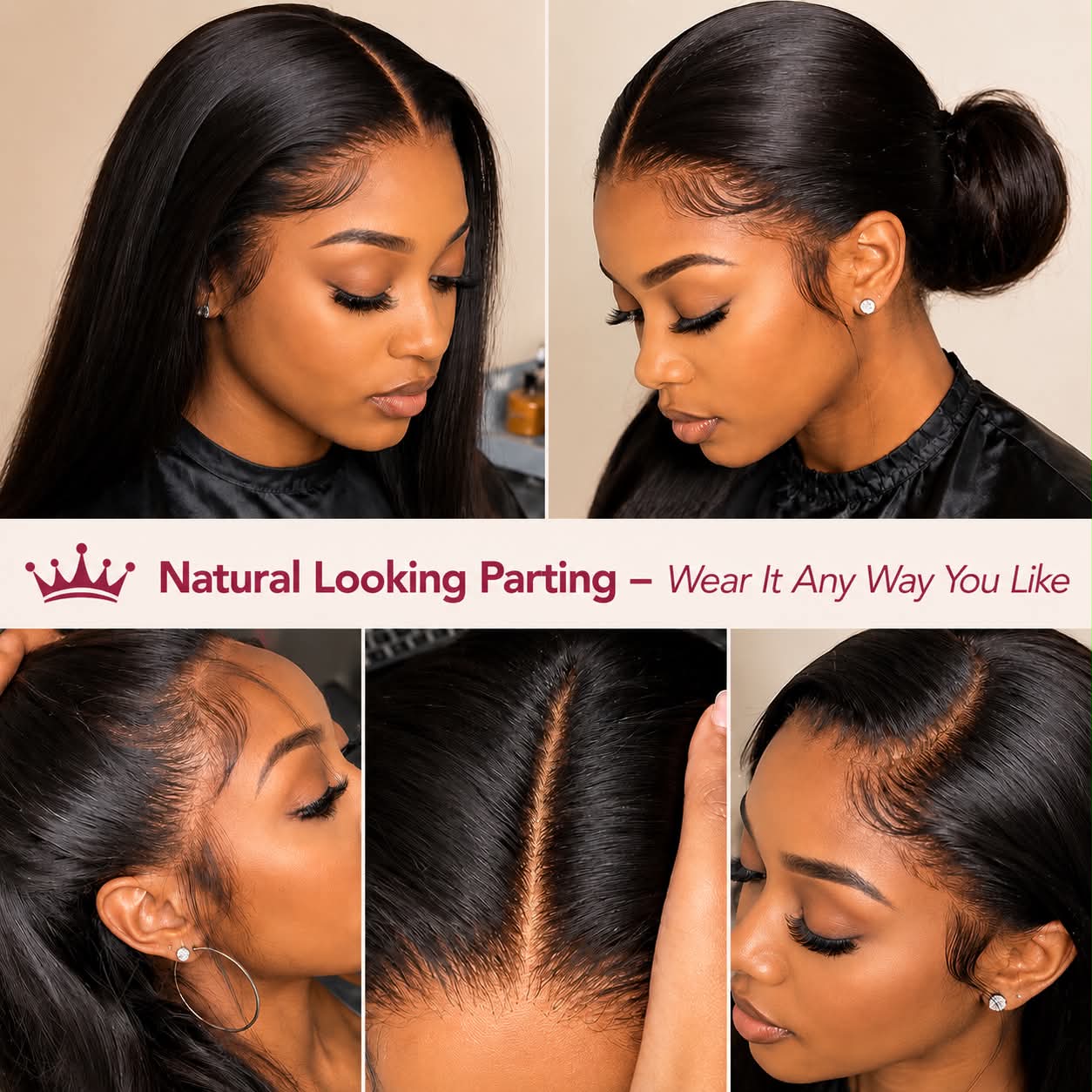 WigMatch Brazilian straight human hair wig featuring a natural black finish, pre-plucked hairline and silky straight texture, available for online purchase throughout the European Union.