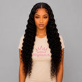 WigMatch Deep Wave Lace Front Human Hair Wig in Natural Black, front view with long deep wave curls, natural hairline, premium quality, available in 18–34 inch, fast free shipping across the EU.
