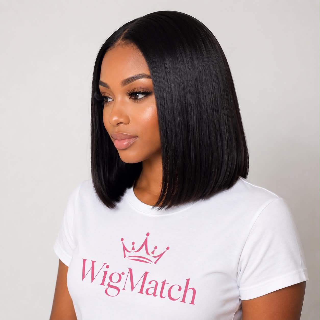 Side view of WigMatch EU bob cut human hair wig featuring a natural hairline, silky straight texture, and fast shipping across Europe.