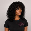 WigMatch EU Curly Bob Human Hair Wig with Bangs in Natural Black, front view, soft defined curls, premium human hair.