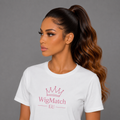 Female model looking to the left wearing a brown ombre body wave human hair wig | WigMatch EU