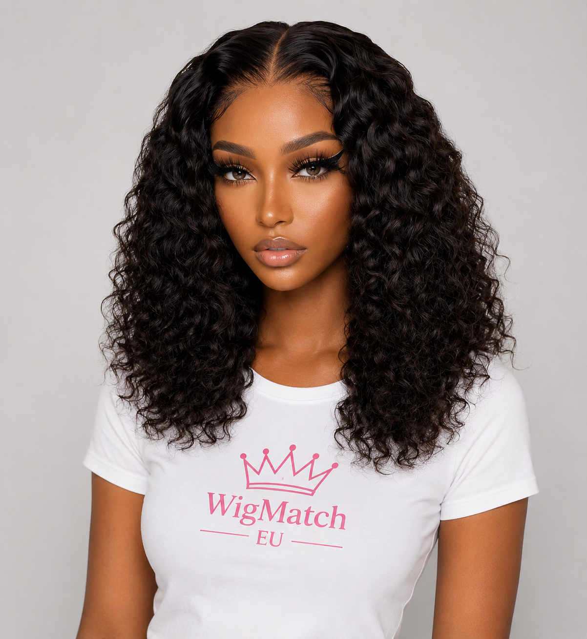 Women featuring the WigMatch EU Loose Deep Wave Jerry Curly Bob Human Hair Wig in Natural Black, showcasing soft defined curls, natural hairline, and a realistic everyday look.