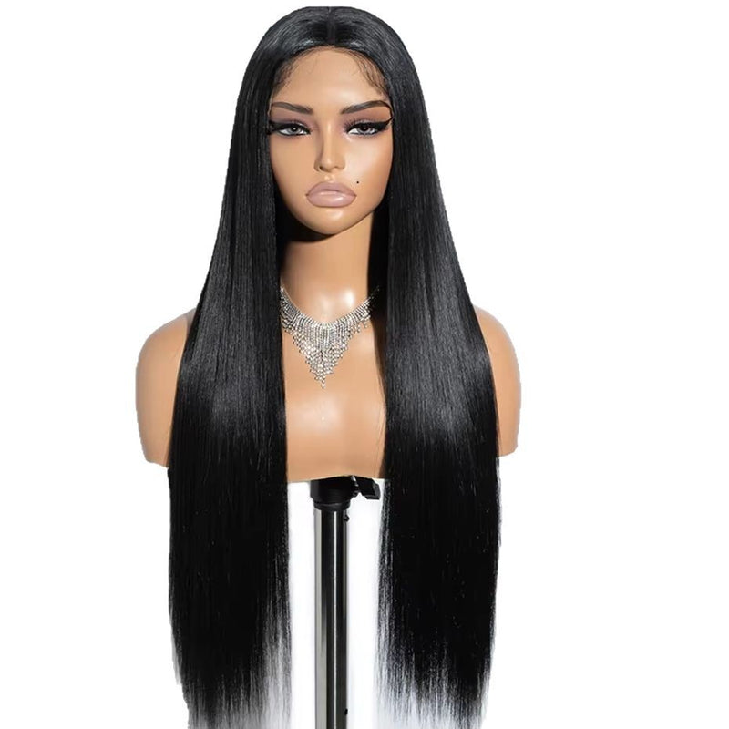 Premium glueless straight human hair wig displayed on a mannequin with a natural sleek finish and realistic hairline. Available at WigMatch online wig store with free fast shipping across the European Union.