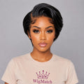Front view of a glueless short pixie cut human hair wig featuring a natural hairline and soft baby hair, available online at WigMatch with free shipping across the EU.