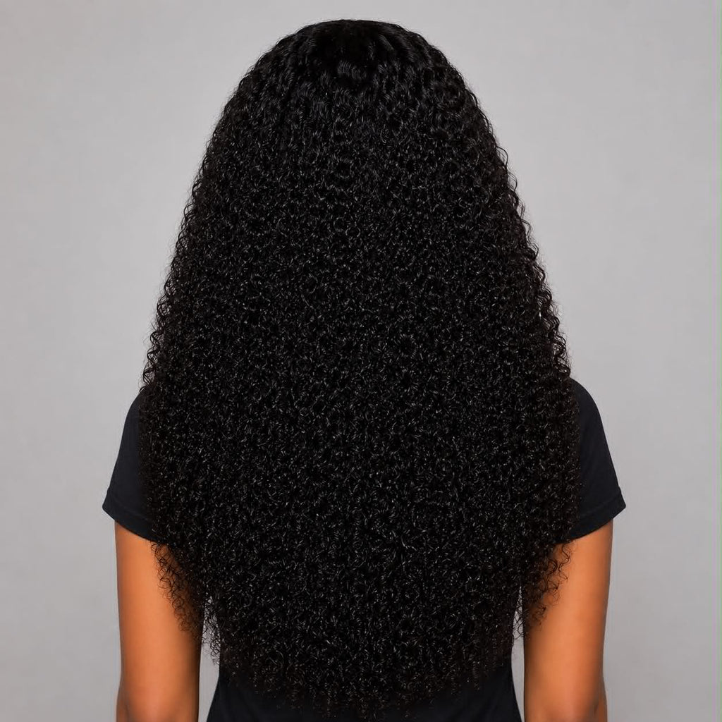 Back view of WigMatch HD kinky curly human hair lace front wig showcasing full density, defined curls, and natural volume.
