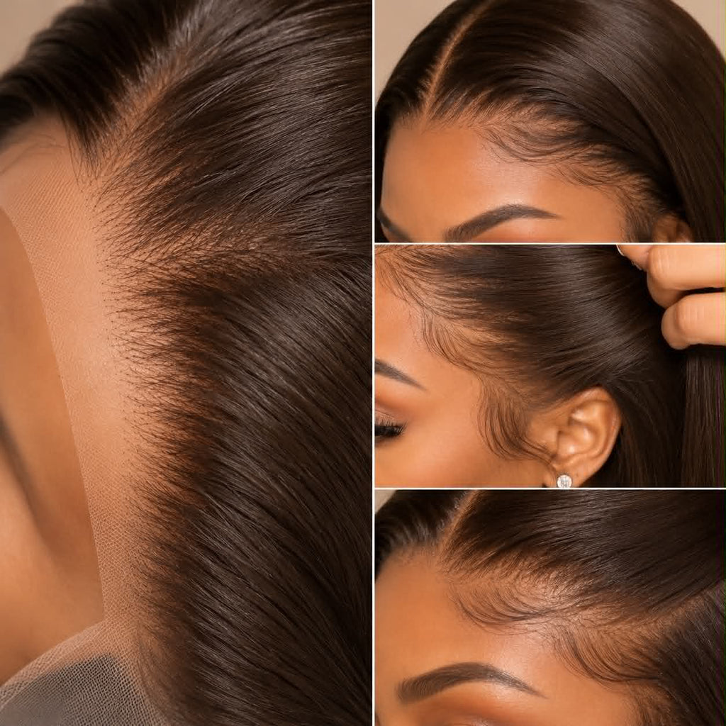 WigMatch HD lace chocolate brown Brazilian human hair wig showing natural hairline, baby hair, transparent lace and realistic scalp appearance for women in the EU.