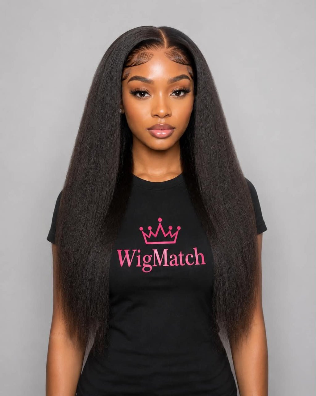 WigMatch kinky straight HD lace front human hair wig front view with natural hairline baby hair and realistic scalp appearance , Eu online store