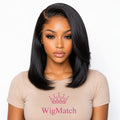 Front view of natural black straight bob lace front human hair wig with pre-plucked hairline and natural finish, free shipping across the European Union.