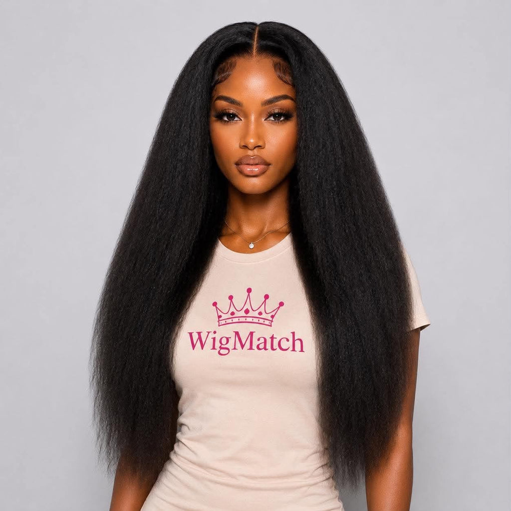 Front view of the WigMatch Premium Lace Front Synthetic Wig in Natural Black with a natural lace front hairline, baby hair, and premium synthetic fibers for everyday wear.