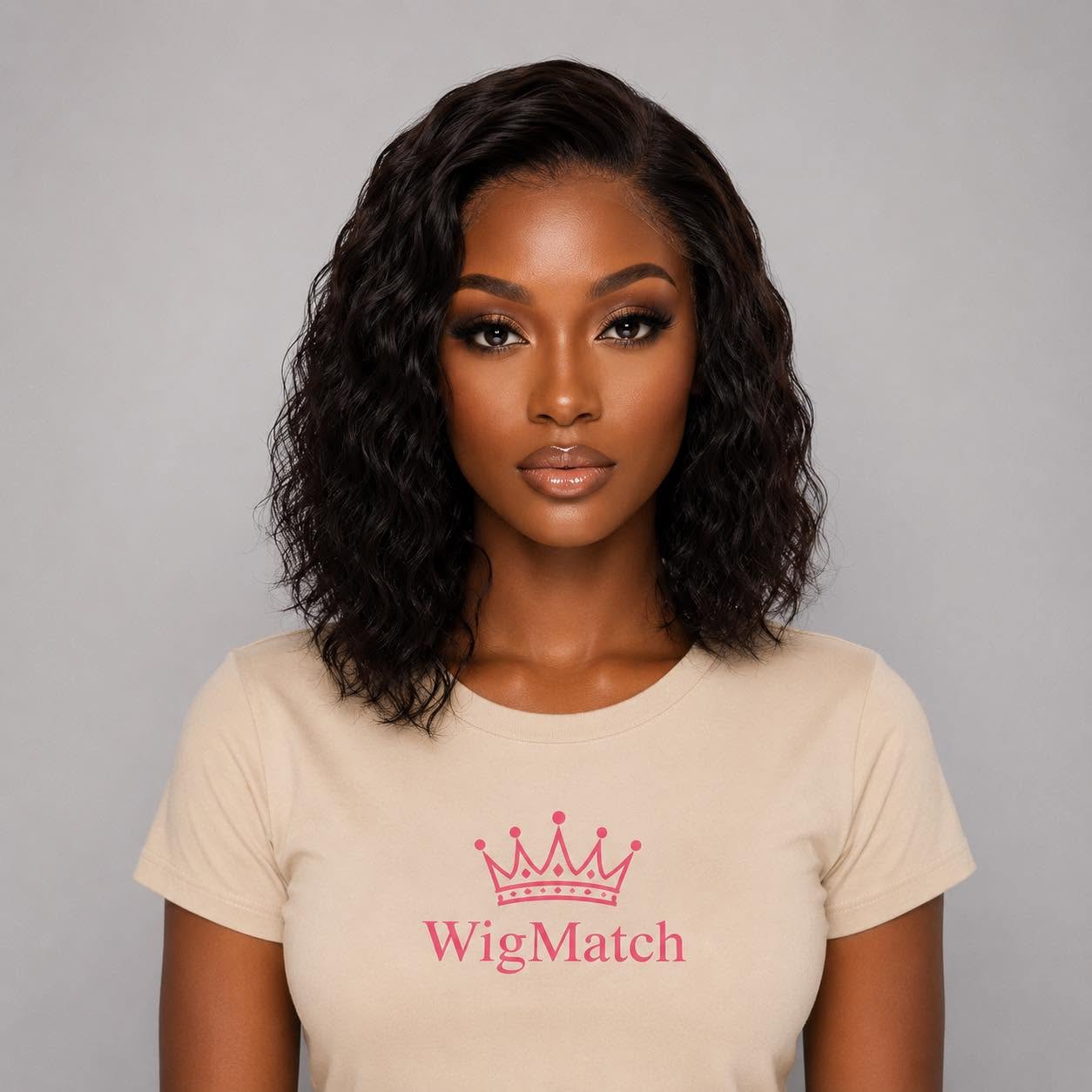 Woman featuring the WigMatch Short Curly Human Hair Bob Wig with a natural-looking hairline, soft curls, premium human hair, available online with fast shipping across the European Union.