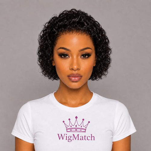 WigMatch short curly human hair wig front view featuring a natural hairline. Available from our EU online store with fast free shipping across the European Union