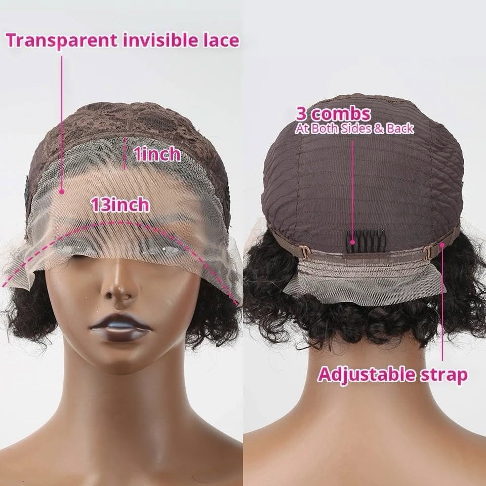 Transparent lace cap construction showcasing the inside of the WigMatch Water Wave Human Hair Wig With Bangs, available at the WigMatch online store with fast free shipping across the European Union.