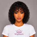Elegant woman wearing the WigMatch Water Wave Human Hair Wig With Bangs with natural curly texture, available online with fast free shipping across the European Union.