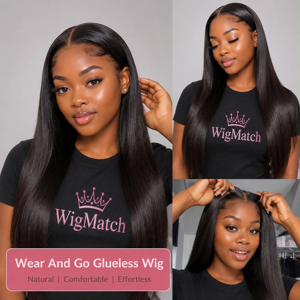 WigMatch wear and go glueless human hair wig with natural hairline and straight silky texture. Fast free shipping across the European Union.