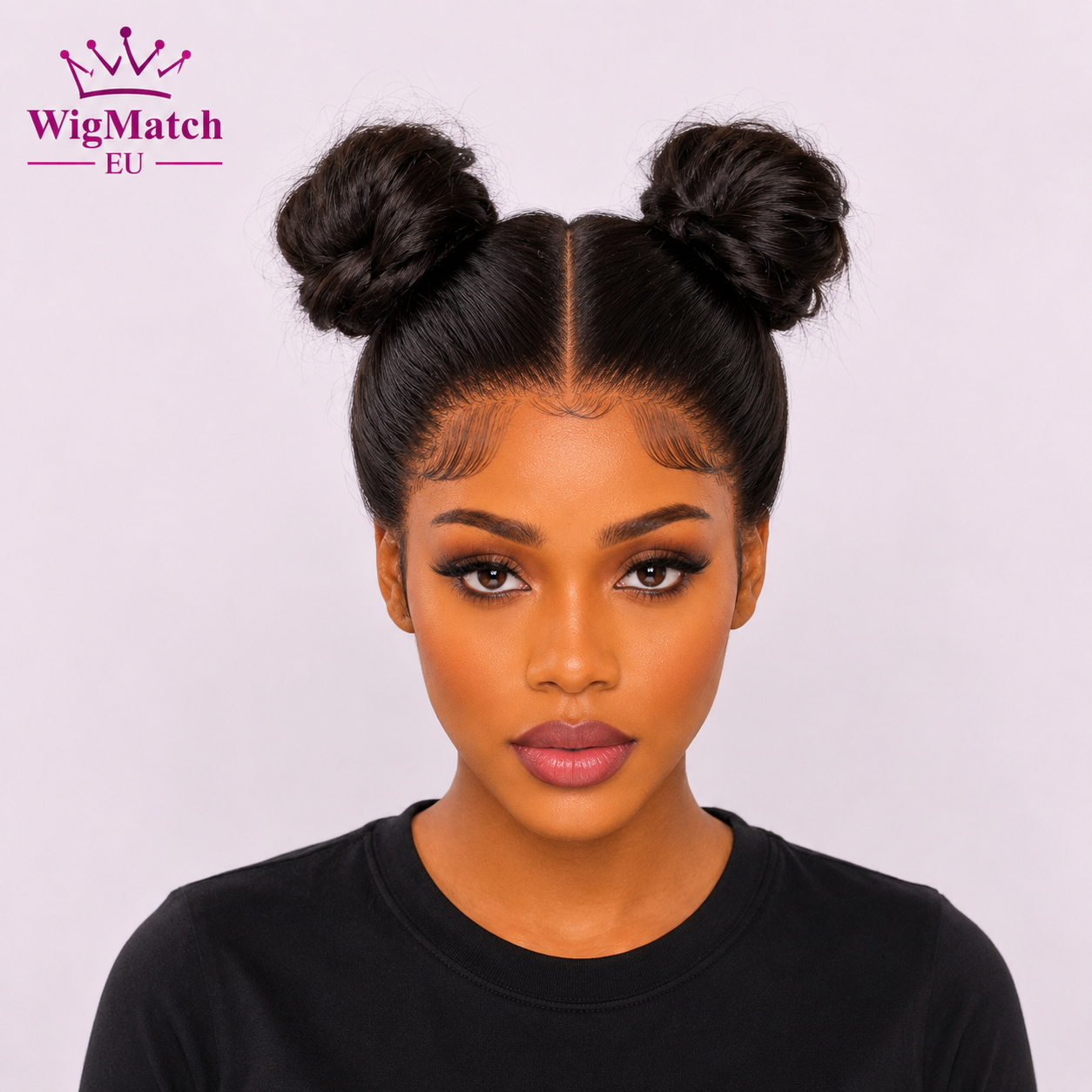 Woman wearing a Natural Black 360 Lace Front Body Wave Human Hair Wig, front view. WigMatch EU online store with fast shipping across the European Union.